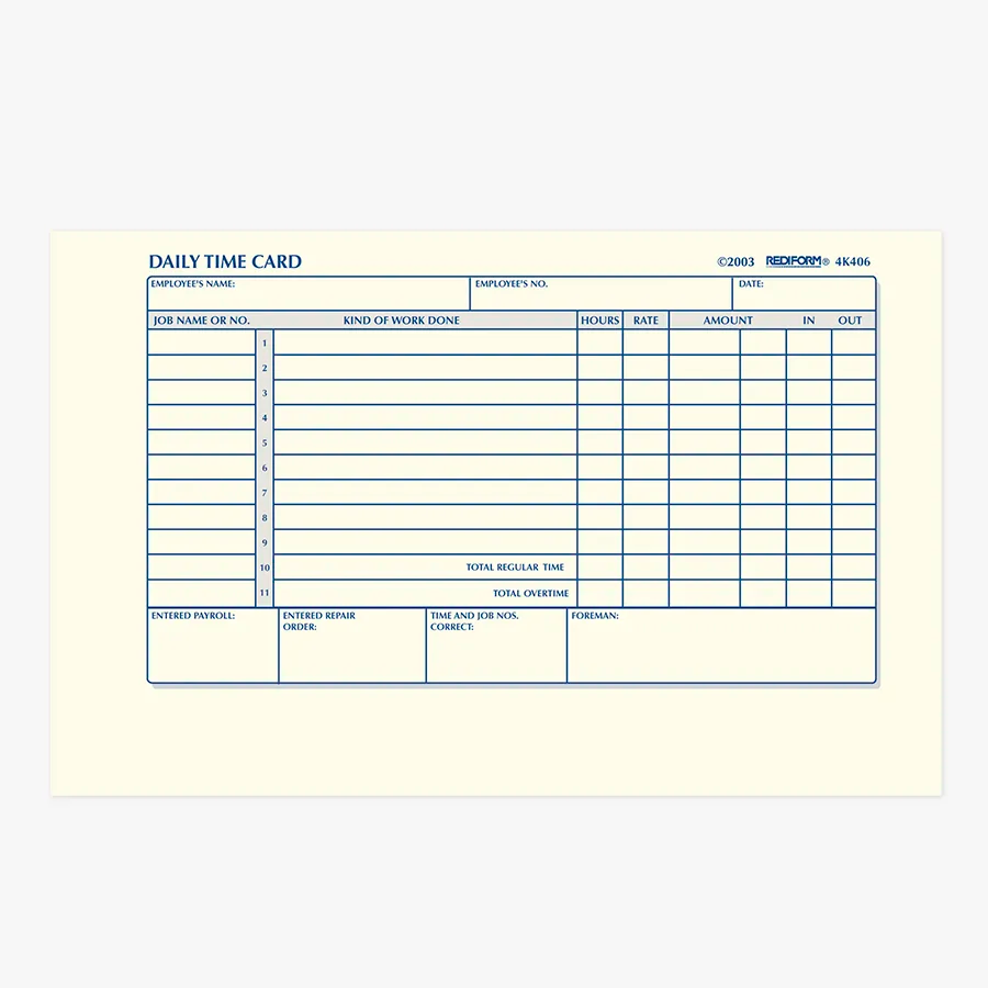 Rediform 4K406 daily employee time card pad