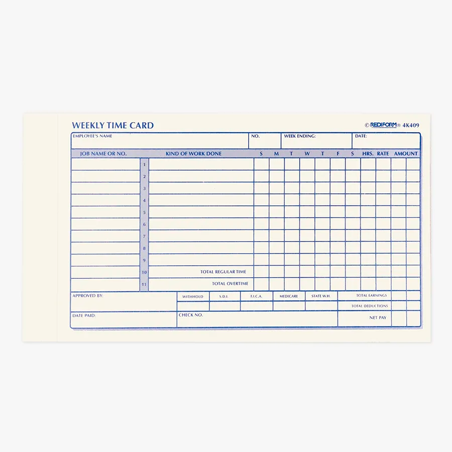 Rediform 4K409 weekly employee time card pad