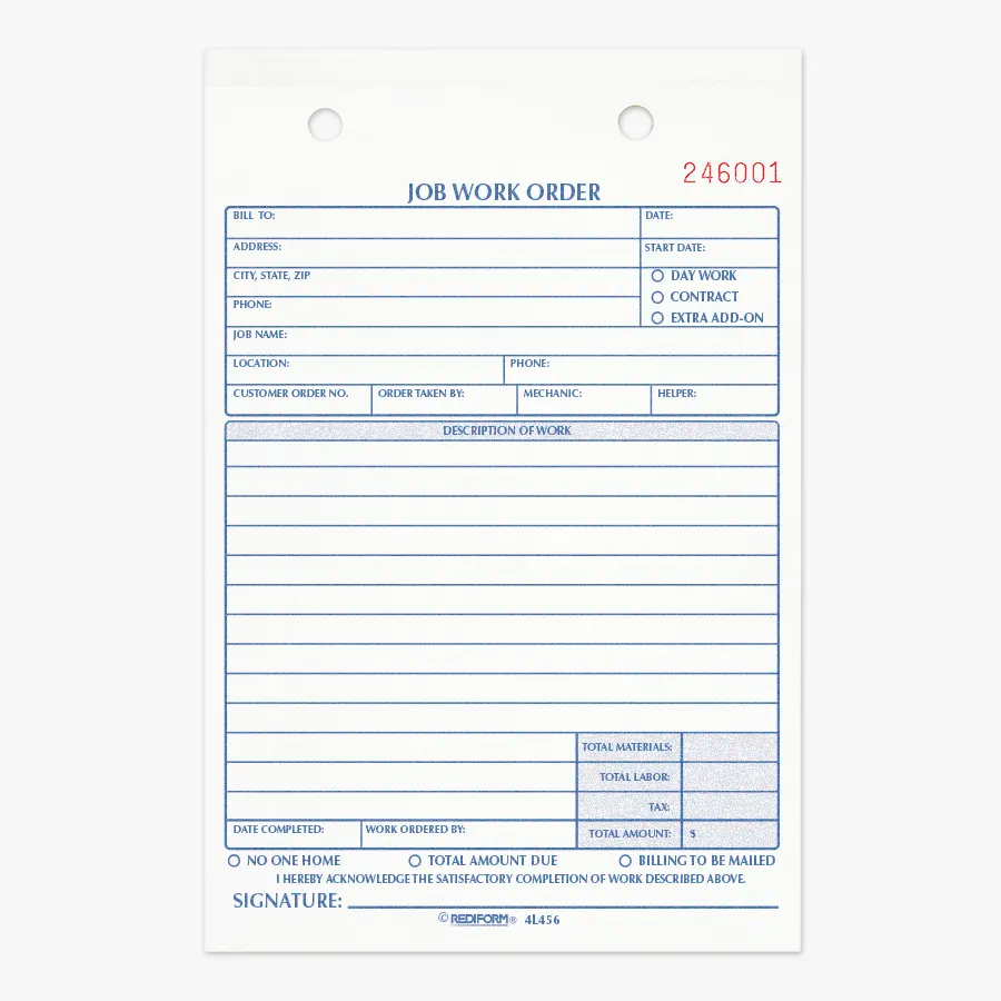 Job Work Order Book 4L456 - Rediform