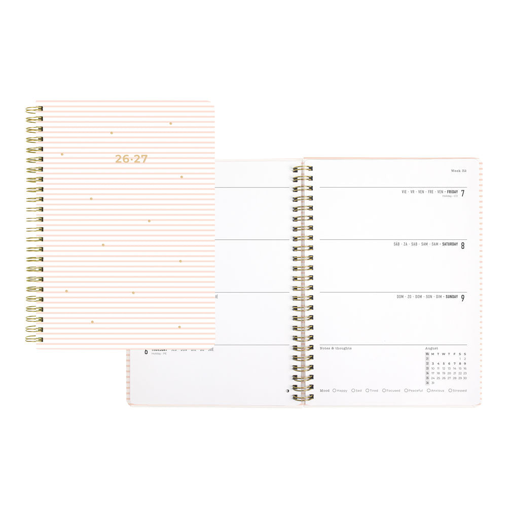 Stripes Academic Weekly Planner, A5, 2026 - 2027 - Multilingual 27-031875 #color_stripes-pink