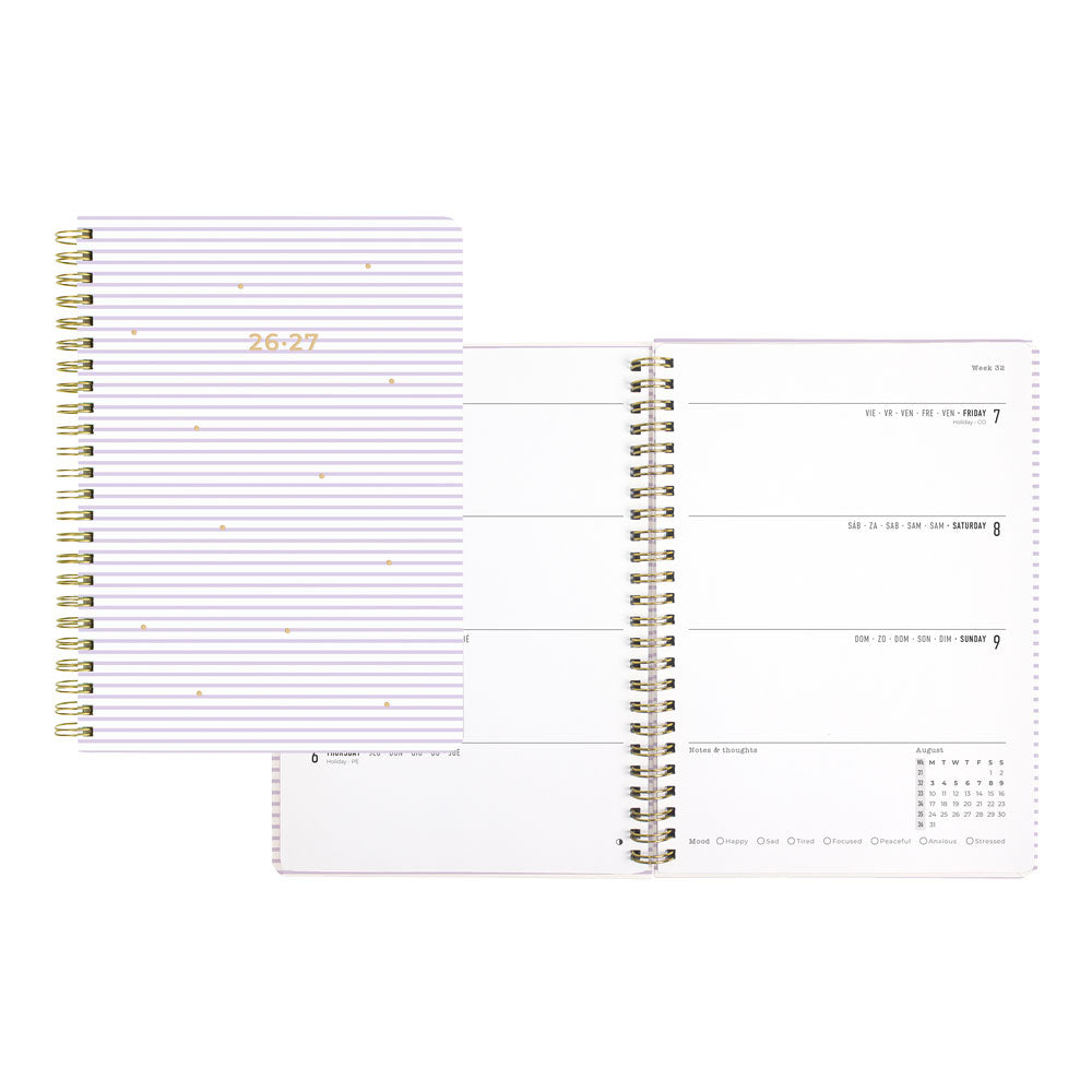 Stripes Academic Weekly Planner, A5, 2026 - 2027 - Multilingual  27-031876 #color_stripes-lilac