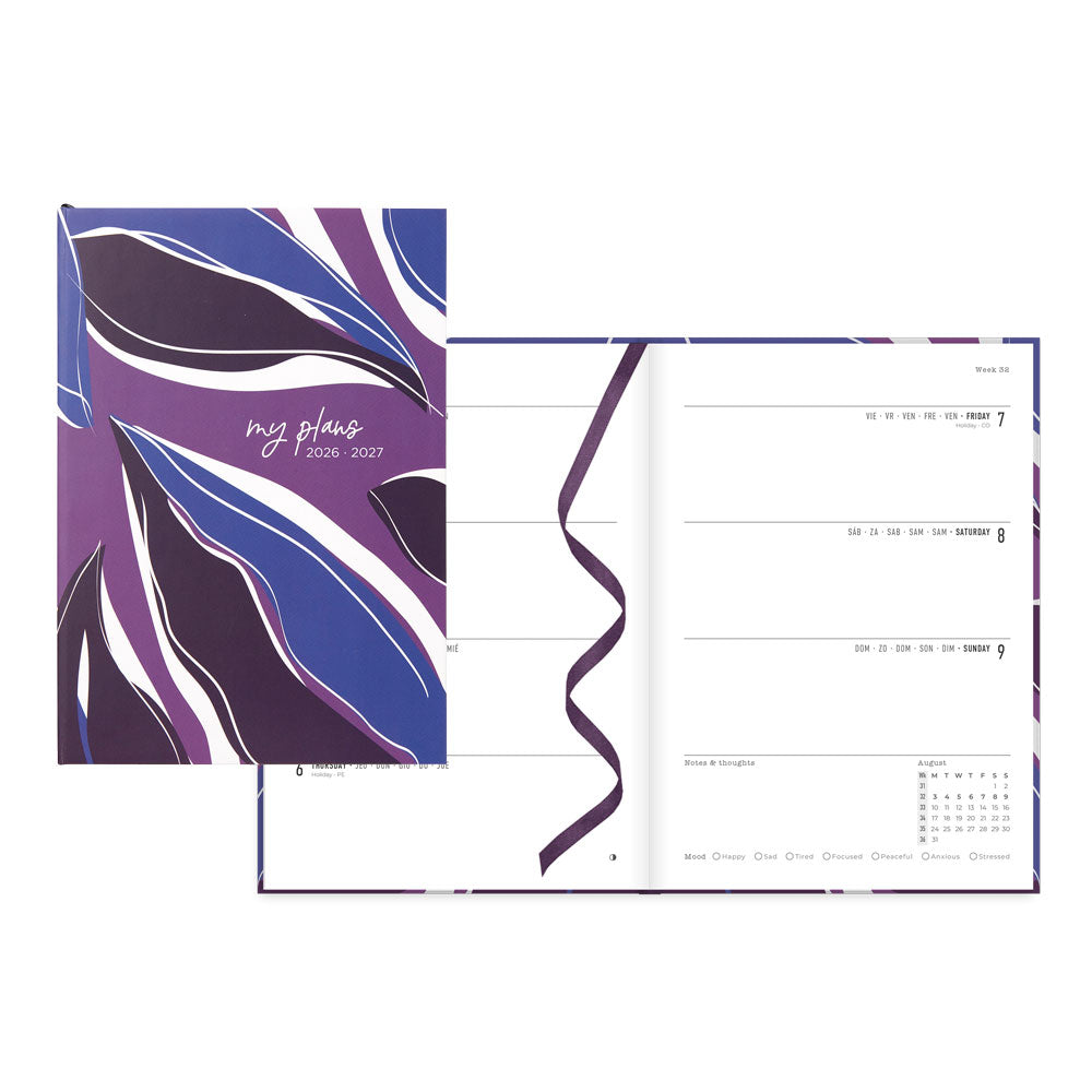 Botanics Academic Weekly Planner, A5, 2026 - 2027 - Multilingual 27-031919 #color_botanics-plum