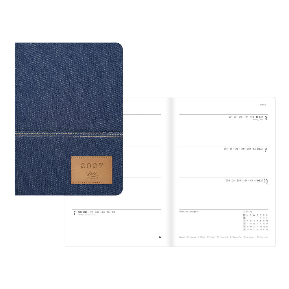 Letts A5 Weekly Planner, Denim, 2027 Blue 27-082644#color_denim-blue