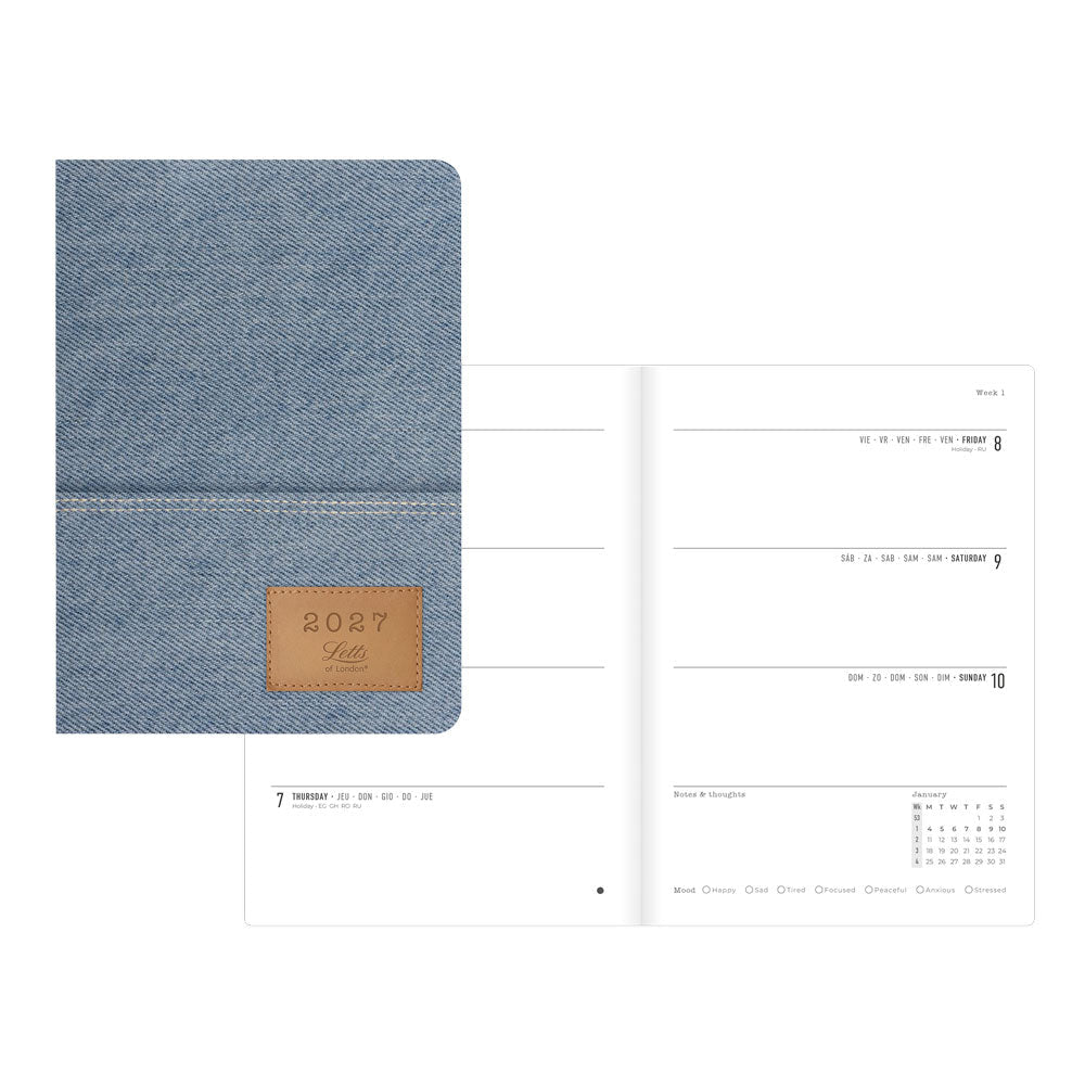 Letts A5 Weekly Planner, Denim, 2027 Light Wash 27-082645#color_denim-light-wash