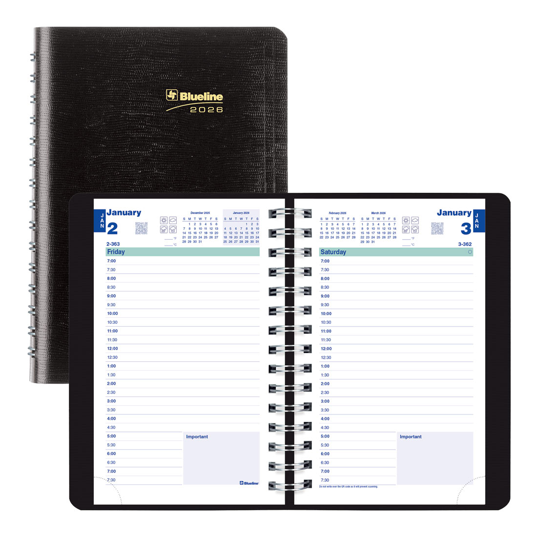 Blueline Essential Plan & Link™ Daily Planner, Black, 2026 C1504W.81-26