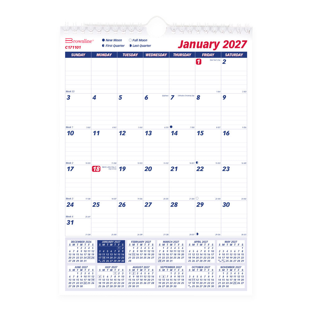 Monthly Wall Calendar, 2027 C171101-27 Brownline