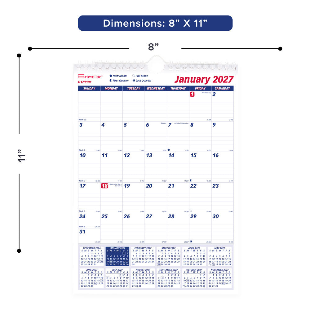 Monthly Wall Calendar, 2027 C171101-27 Brownline