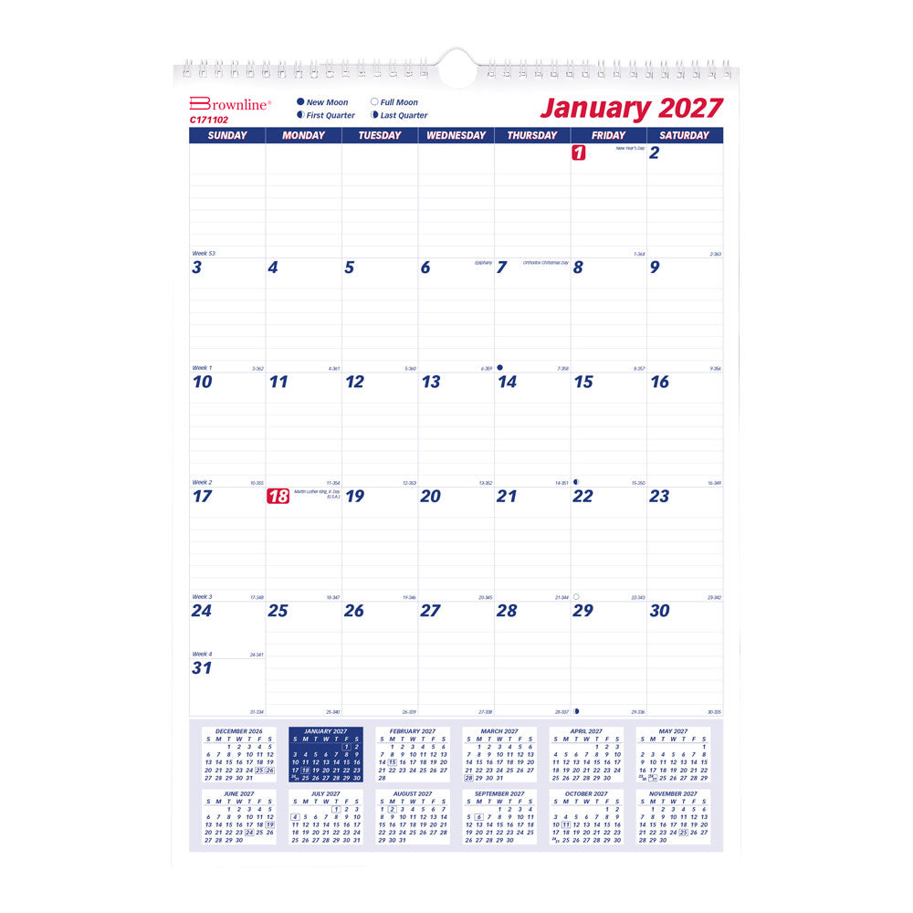 Monthly Wall Calendar, 2027 C171102-27 Brownline