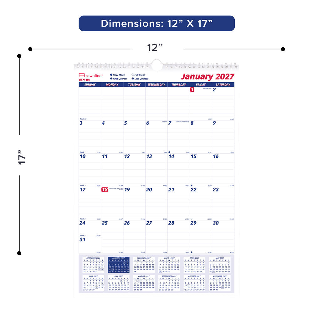 Monthly Wall Calendar, 2027 C171102-27 Brownline