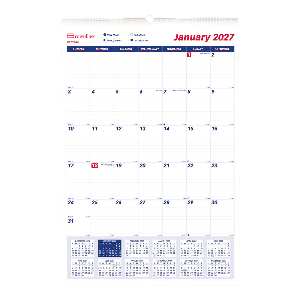 Monthly Wall Calendar, 2027 C171104-27 Brownline