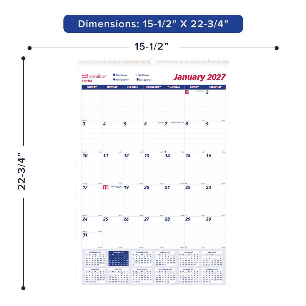 Monthly Wall Calendar, 2027 C171104-27 Brownline