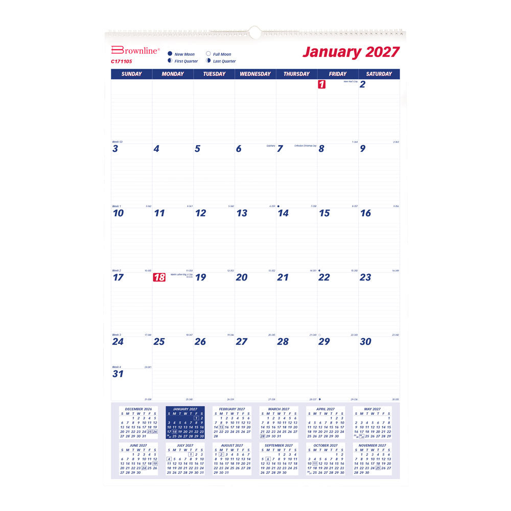 Monthly Wall Calendar, 2027 C171105-27 Brownline