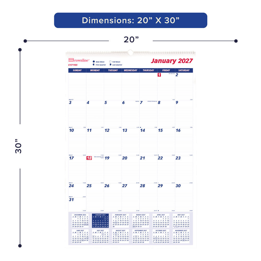 Monthly Wall Calendar, 2027 C171105-27 Brownline