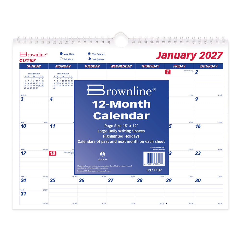 Monthly Wall Calendar, 2027 C171107-27 Brownline