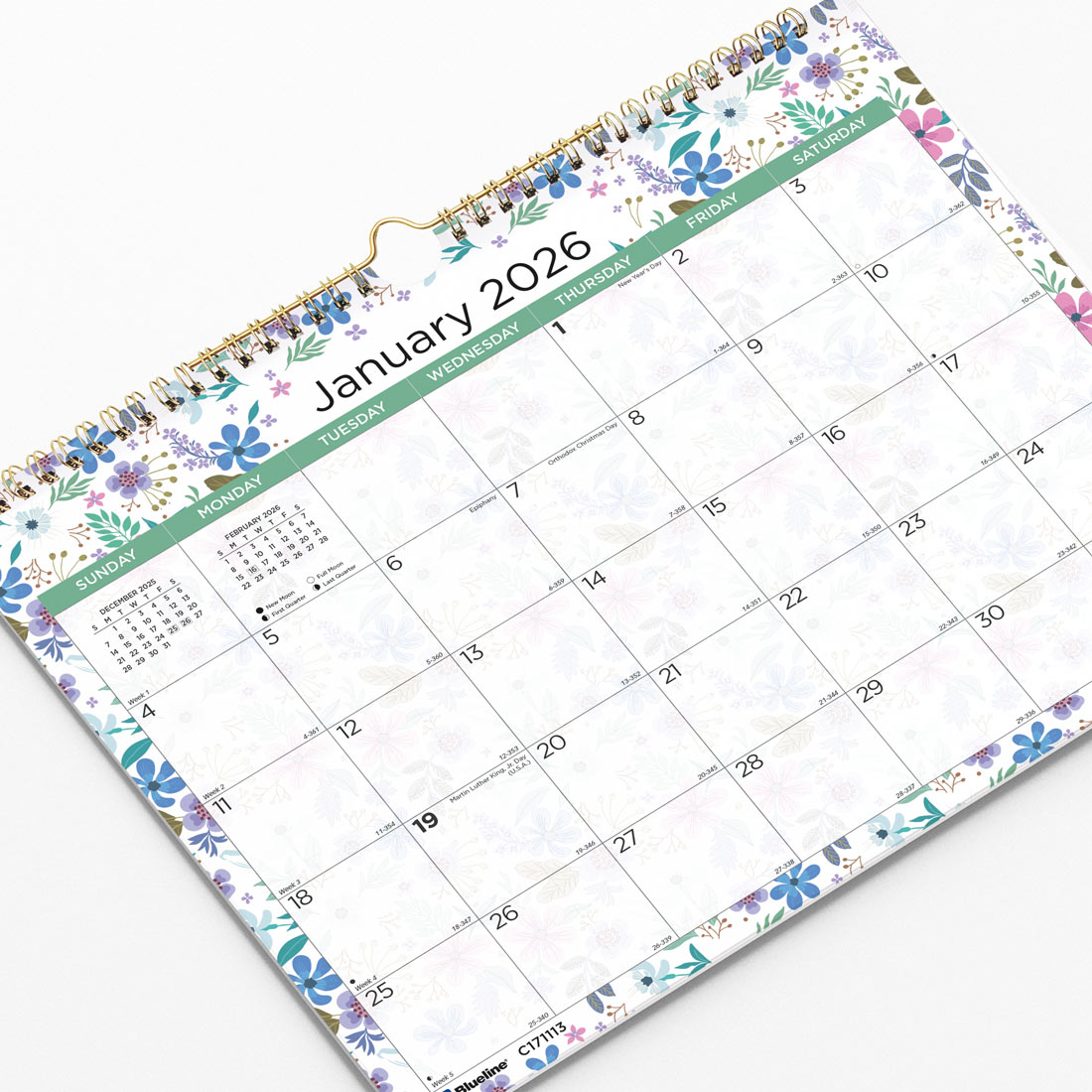 Blueline Colorful Monthly Wall Calendar 2026, Wildflowers C171113-26