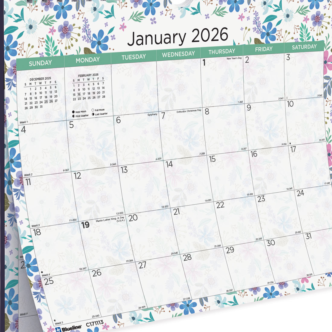 Blueline Colorful Monthly Wall Calendar 2026, Wildflowers C171113-26