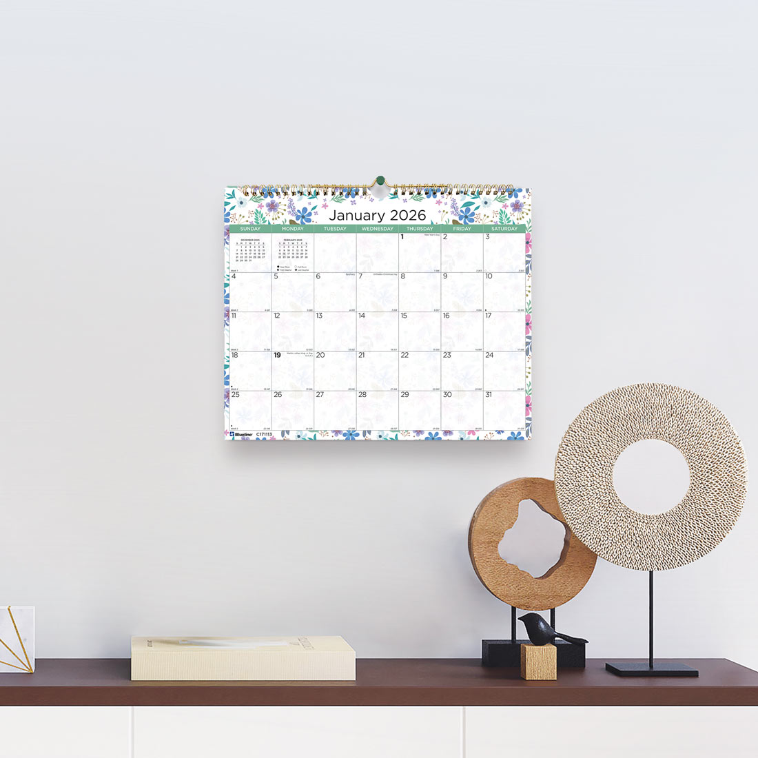 Blueline Colorful Monthly Wall Calendar 2026, Wildflowers C171113-26
