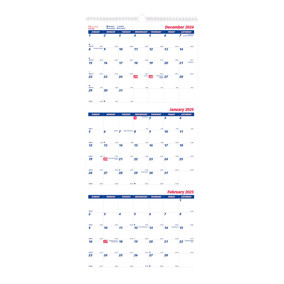 Three-Month Wall Calendar 2025, English, C171128