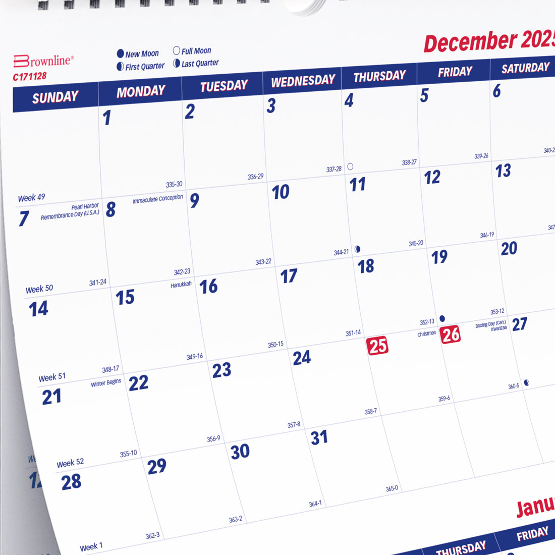 Brownline Three-Month Wall Calendar, 14 Months, 2026 C171128-26
