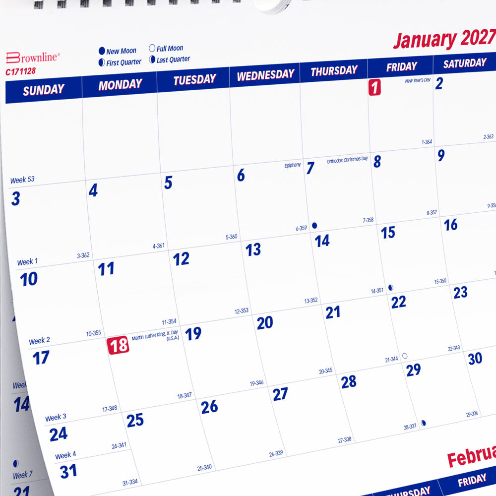 Monthly Wall Calendar, 2027 C171128-27 Brownline