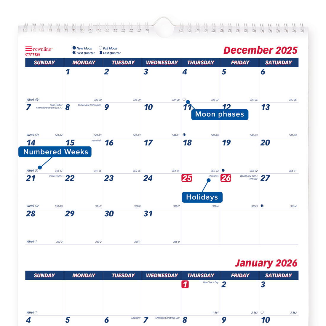 Brownline Three-Month Wall Calendar, 14 Months, 2026 C171128-26