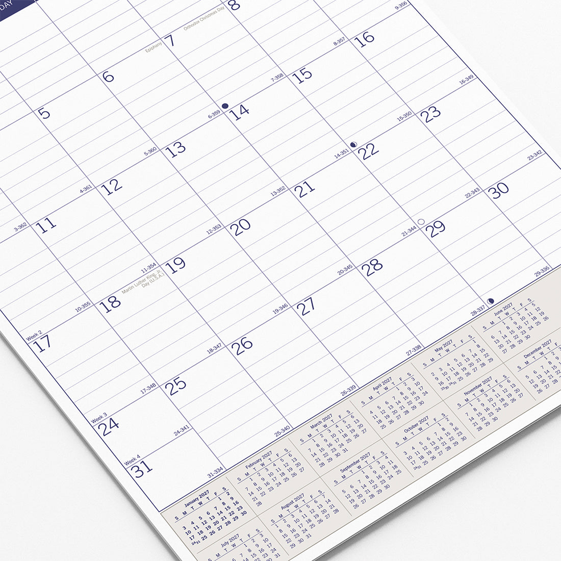 Monthly Wall Calendar, DuraGlobe™, 2027 C171203-27 Blueline