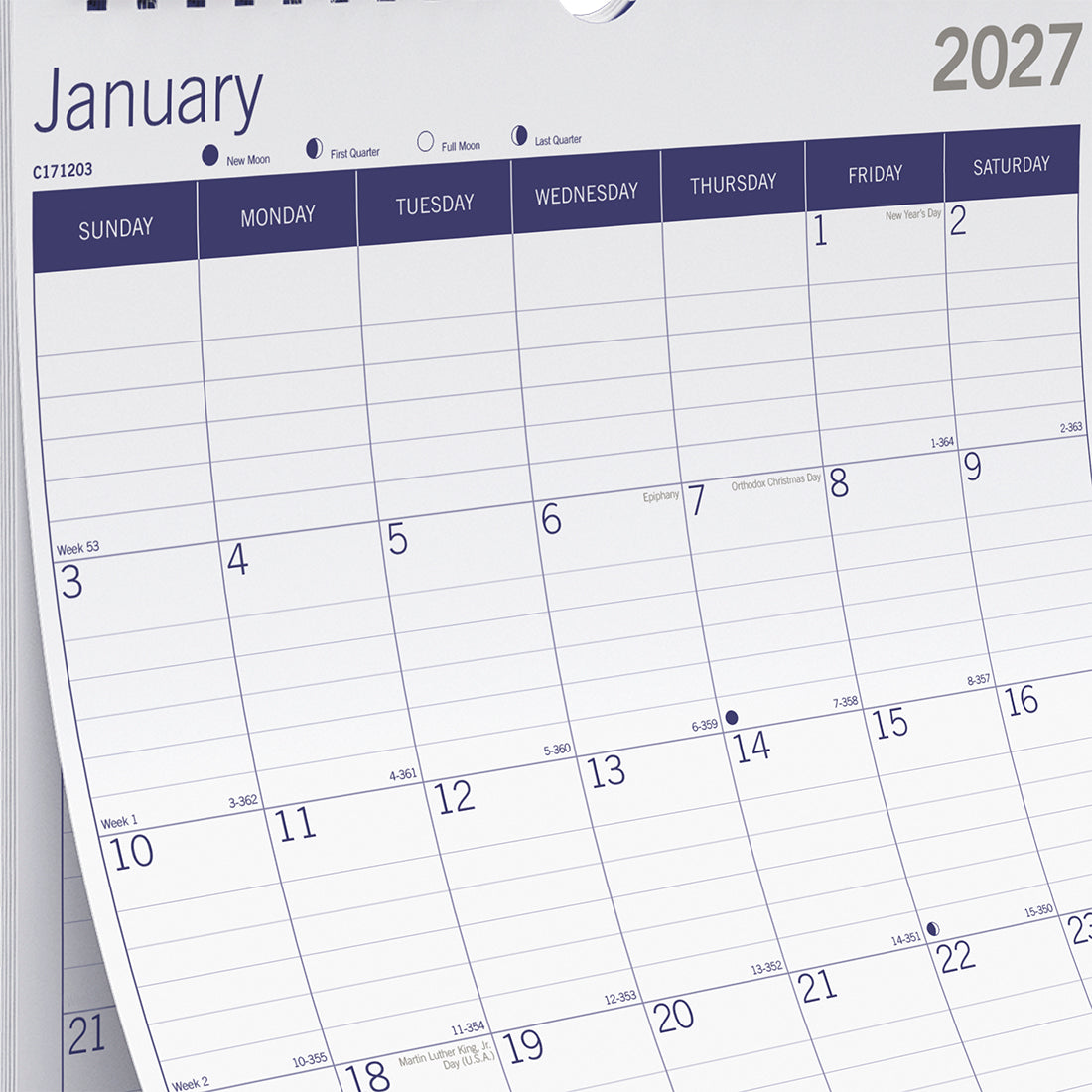 Monthly Wall Calendar, DuraGlobe™, 2027 C171203-27 Blueline