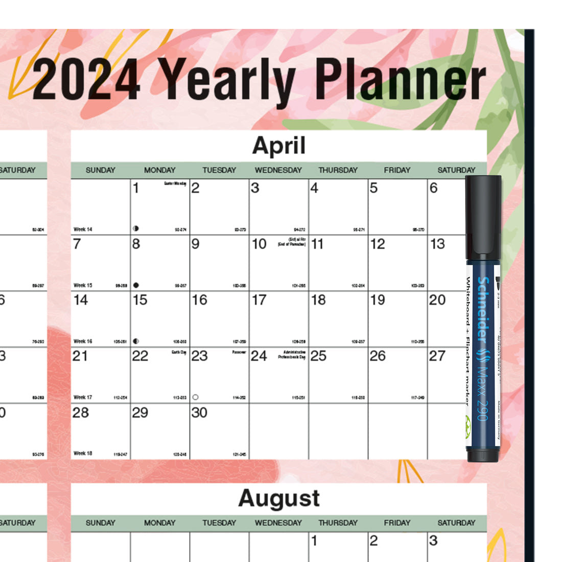 Laminated Yearly Wall Calendar Tropical 2024