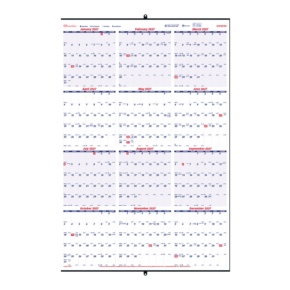 Yearly Wall Planner, 2027 C172212-27 Brownline