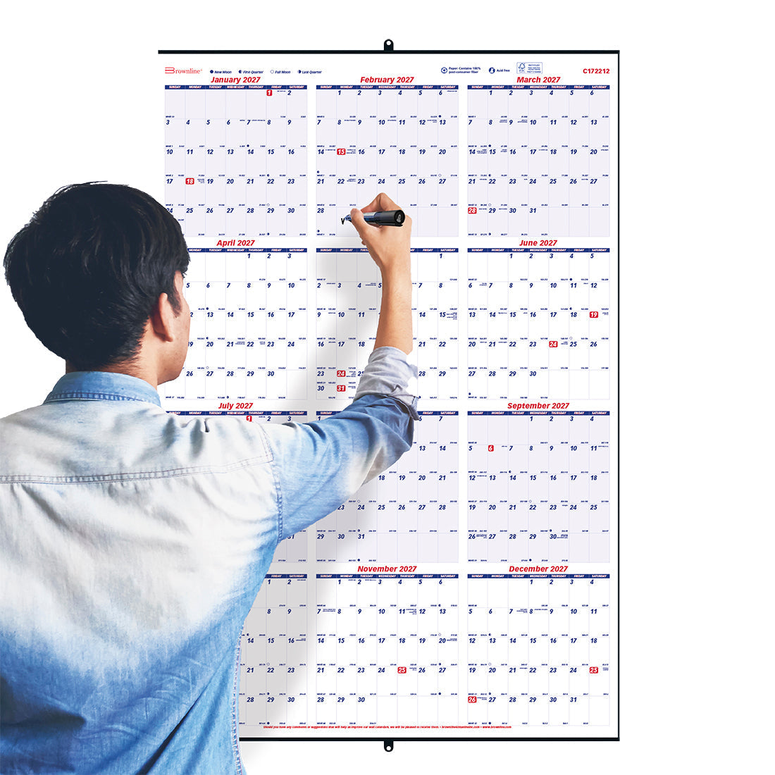 Yearly Wall Planner, 2027 C172212-27 Brownline