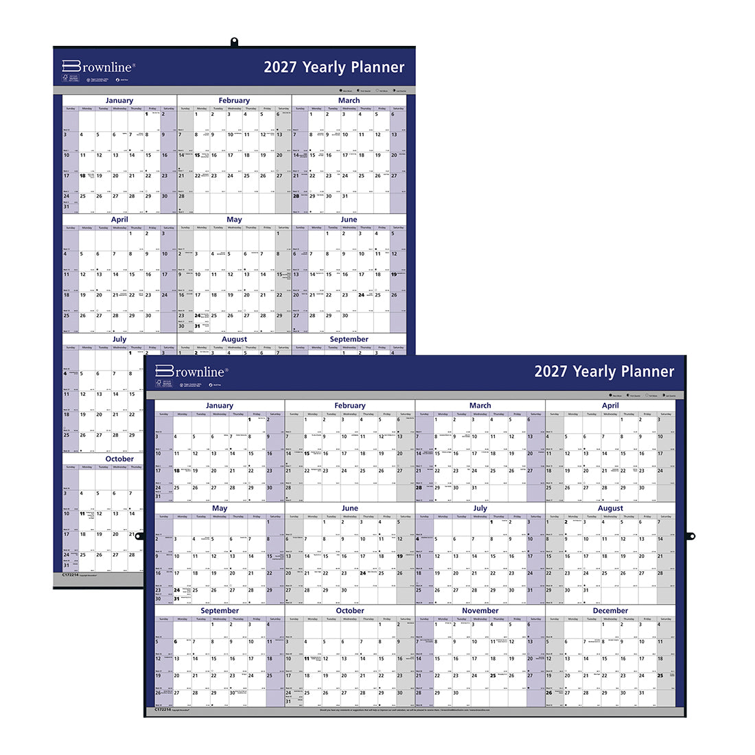 Yearly Wall Planner, 2027 C172214-27 Brownline