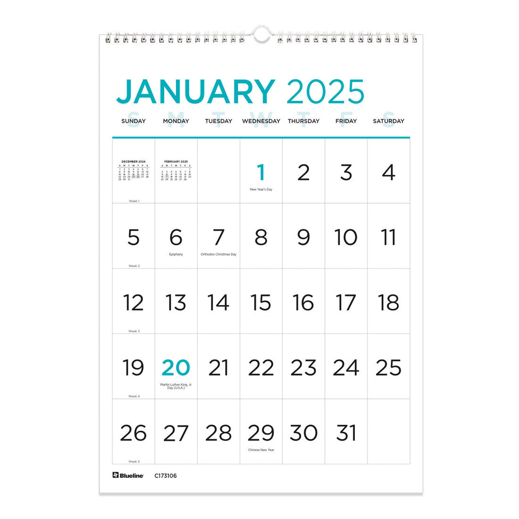 Large Print Wall Calendar 2025, English (C173106-25) | Rediform large-print-wall-calendar-2025-english-c173106-25-rediform