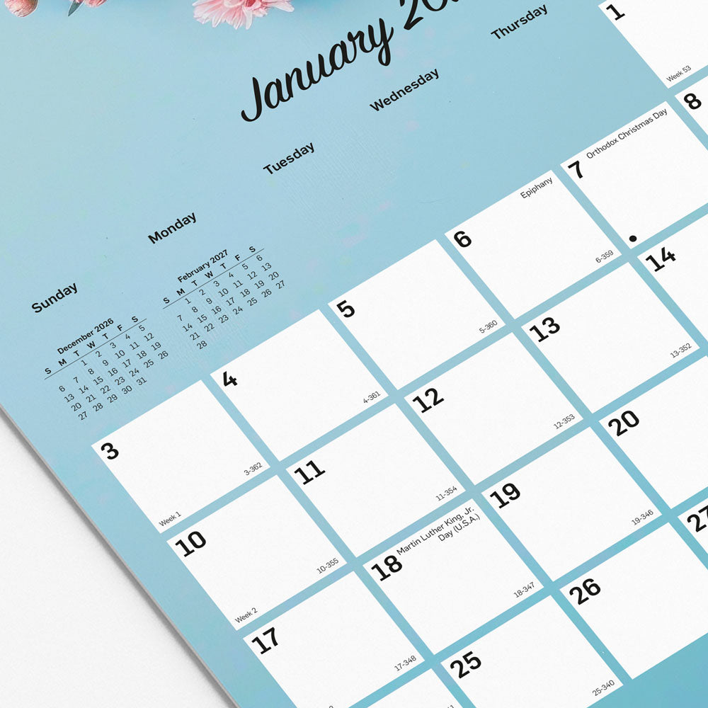 Monthly Wall Calendar, Romantic, 2027 C173122-27 Blueline