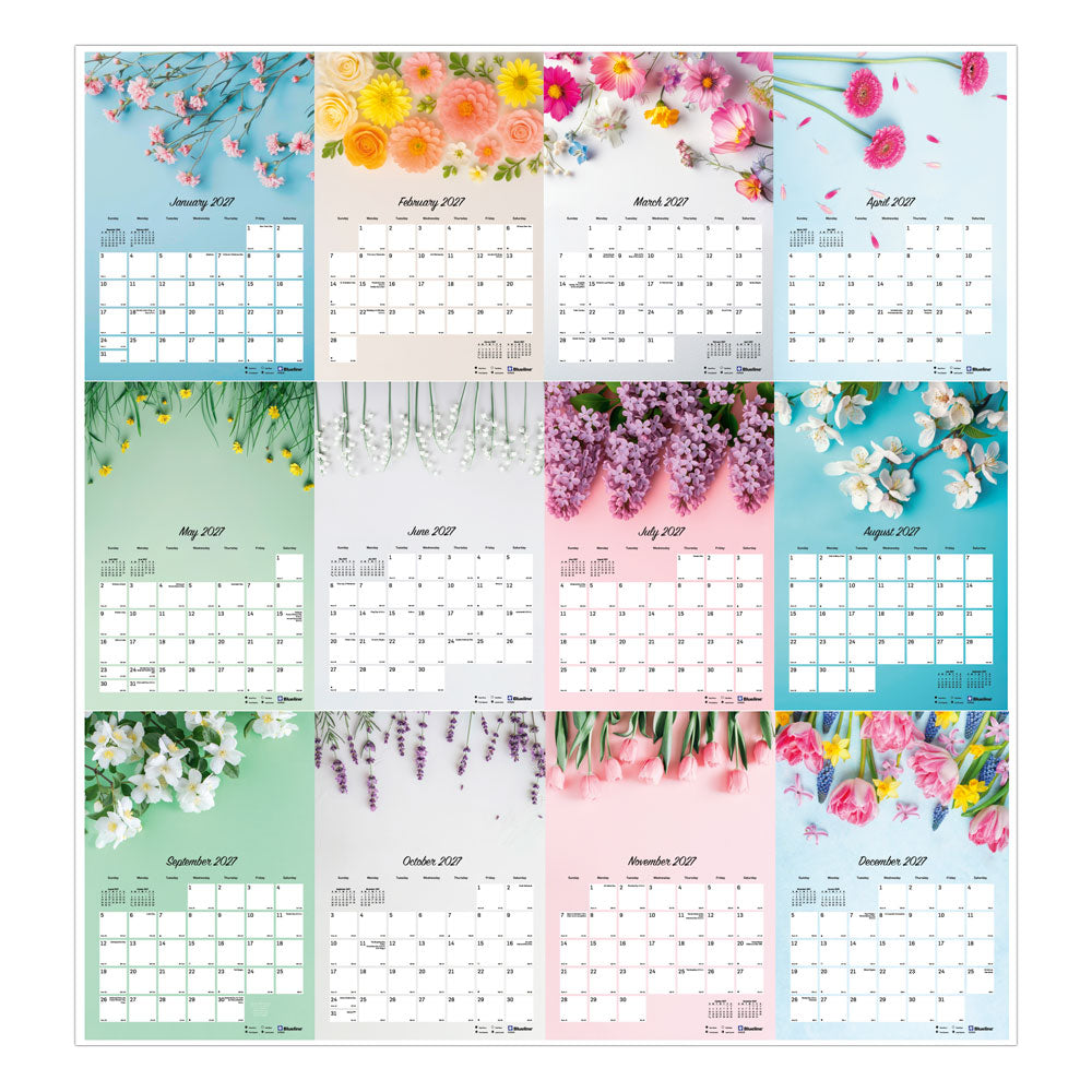 Monthly Wall Calendar, Romantic, 2027 C173122-27 Blueline