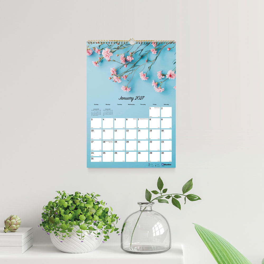 Monthly Wall Calendar, Romantic, 2027 C173122-27 Blueline