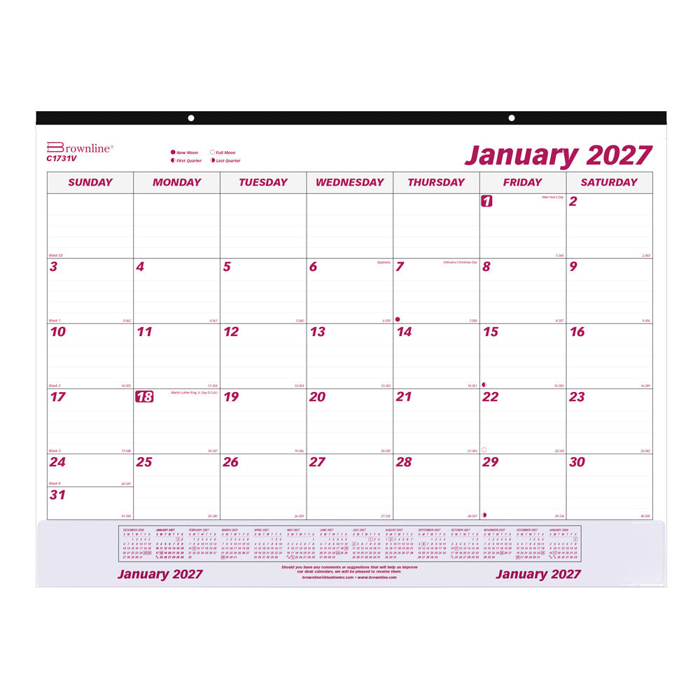 Monthly Desk Pad Calendar, 2027 C1731V-27 Brownline