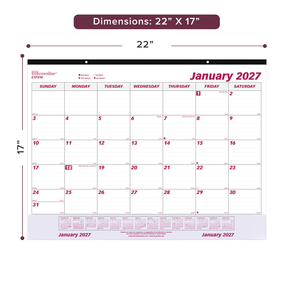 Monthly Desk Pad Calendar, 2027 C1731V-27 Brownline