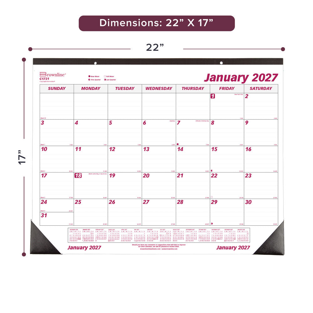Monthly Desk Pad Calendar, 2027 C1731-27 Brownline
