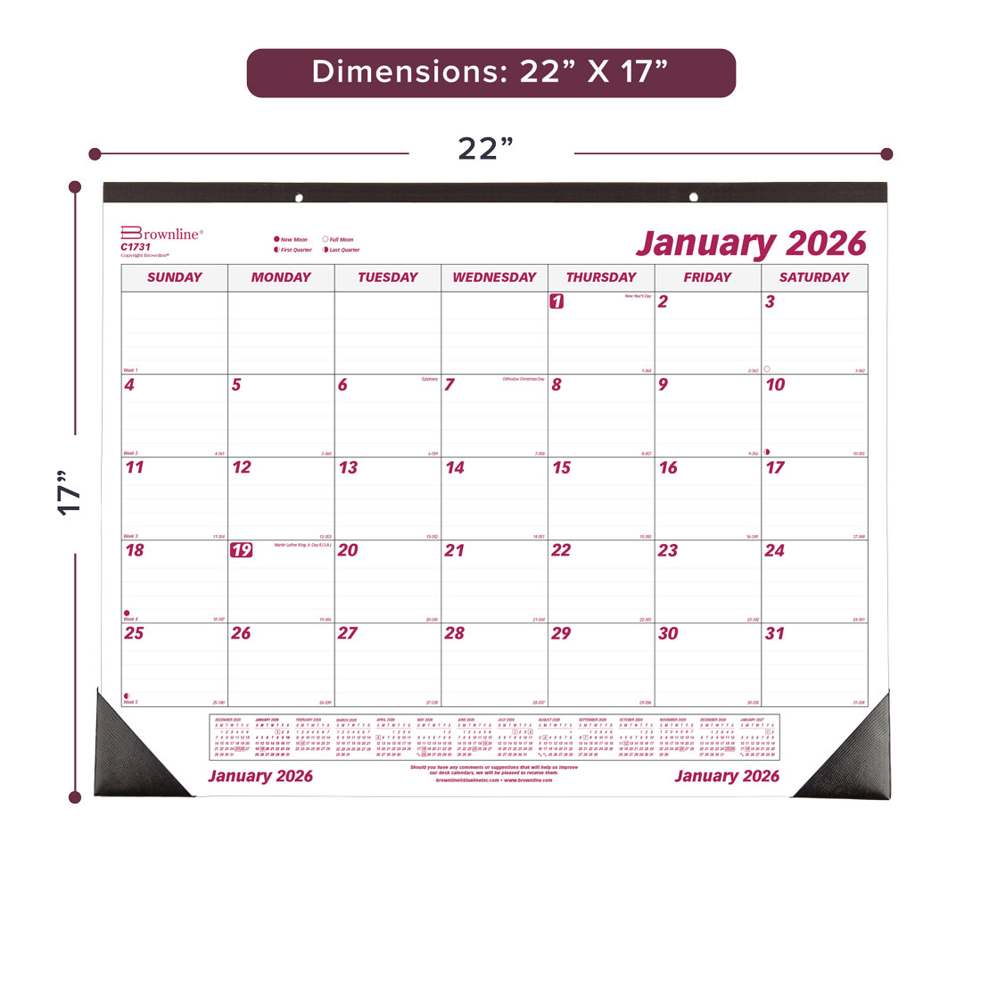 Brownline Monthly Desk Pad Calendar, 2026 C1731-26