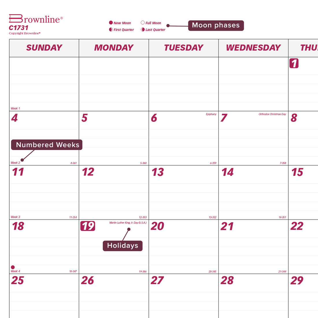 Brownline Monthly Desk Pad Calendar, 2026 C1731-26