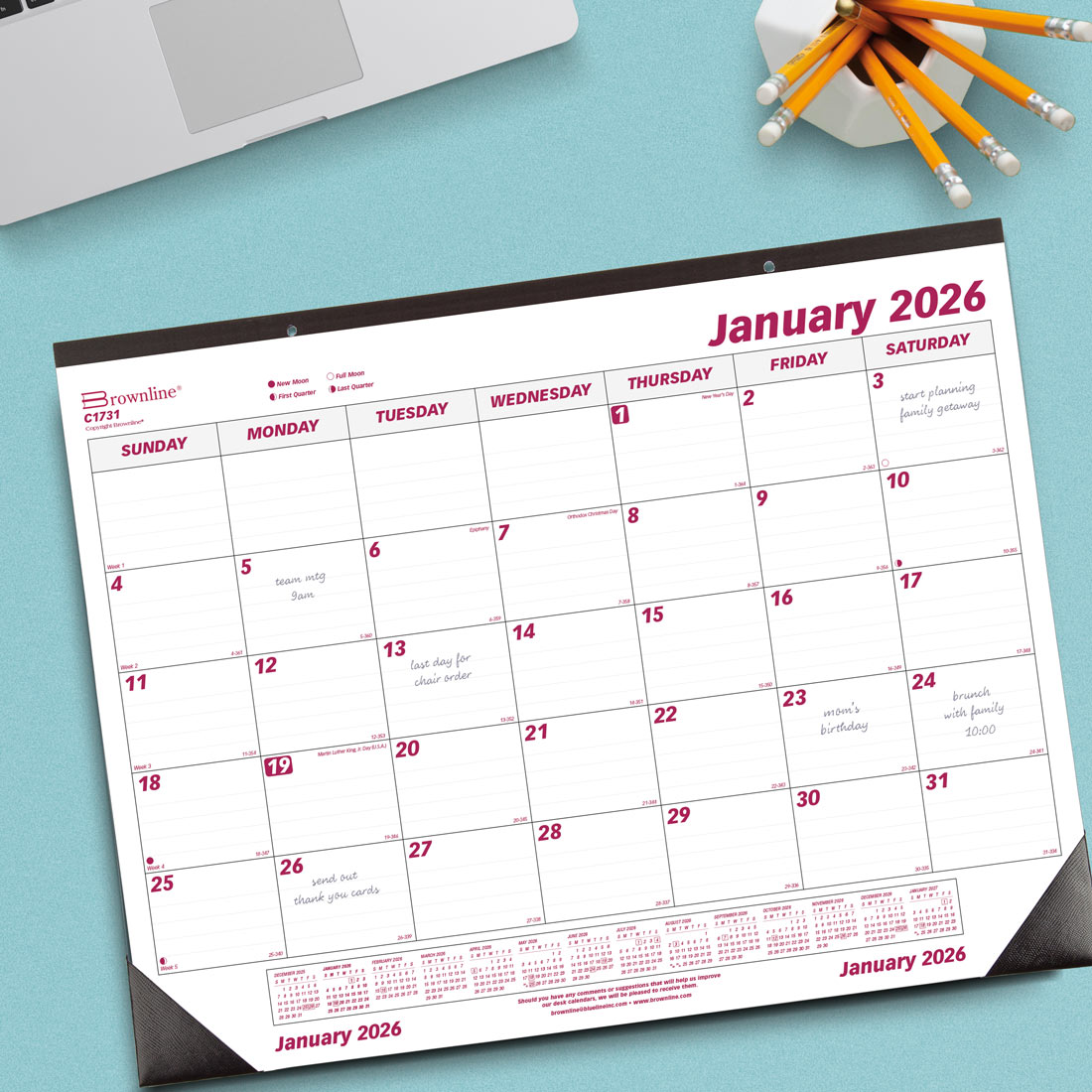 Brownline Monthly Desk Pad Calendar, 2026 C1731-26