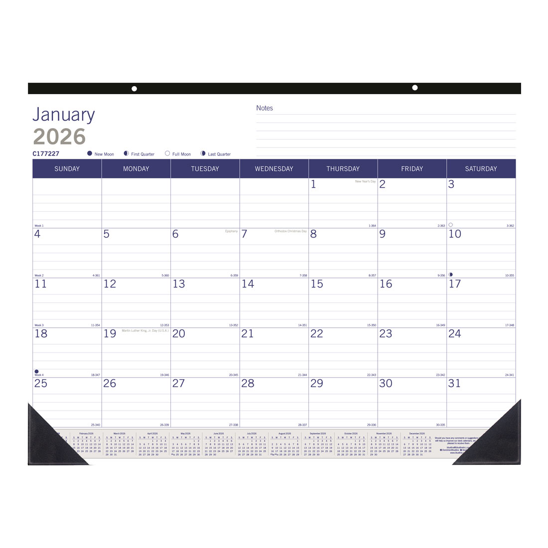 Blueline DuraGlobe™ Monthly Desk Pad Calendar, Bamboo, 2026 C177227-26