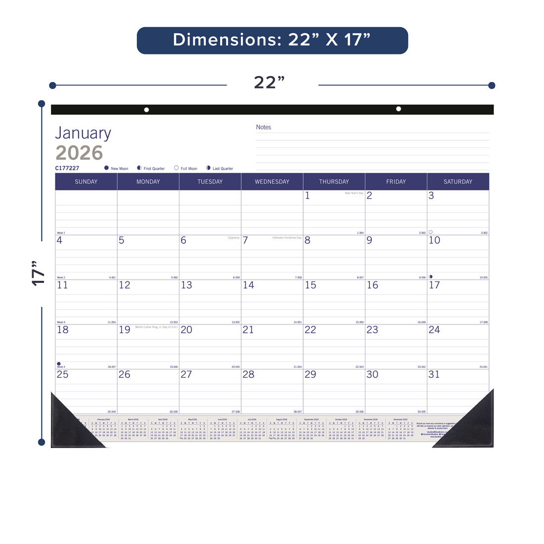 Blueline DuraGlobe™ Monthly Desk Pad Calendar, Bamboo, 2026 C177227-26