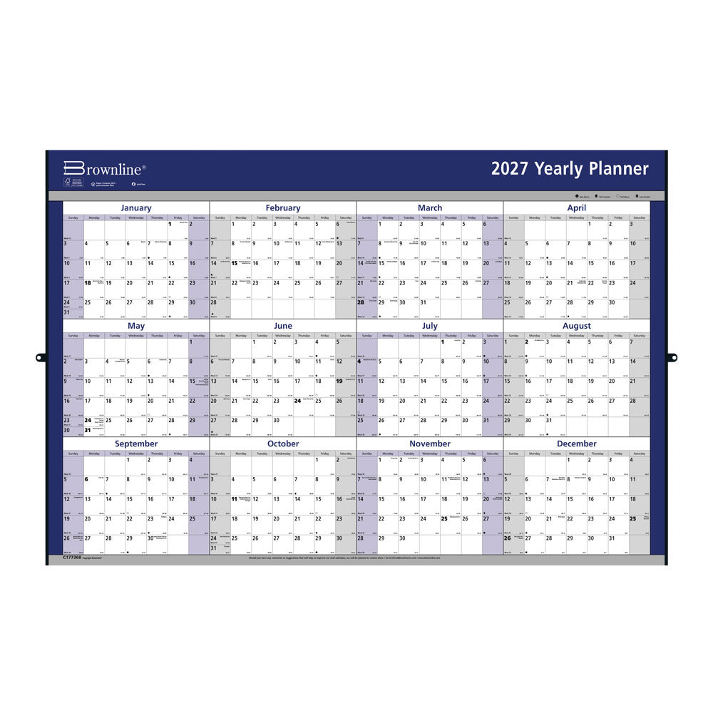 Yearly Wall Planner, 2027 C177368-27 Brownline