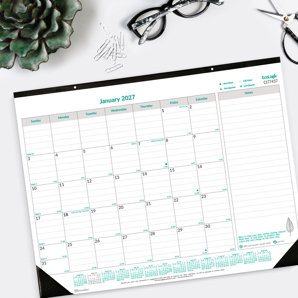 Monthly Desk Pad Calendar, EcoLogix®, 2027 C177437-27 Brownline