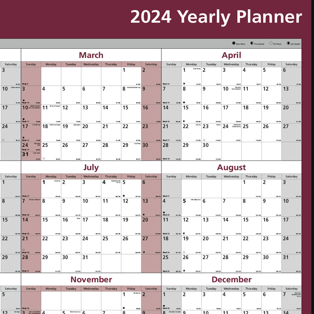 Laminated Yearly Wall Calendar 2024