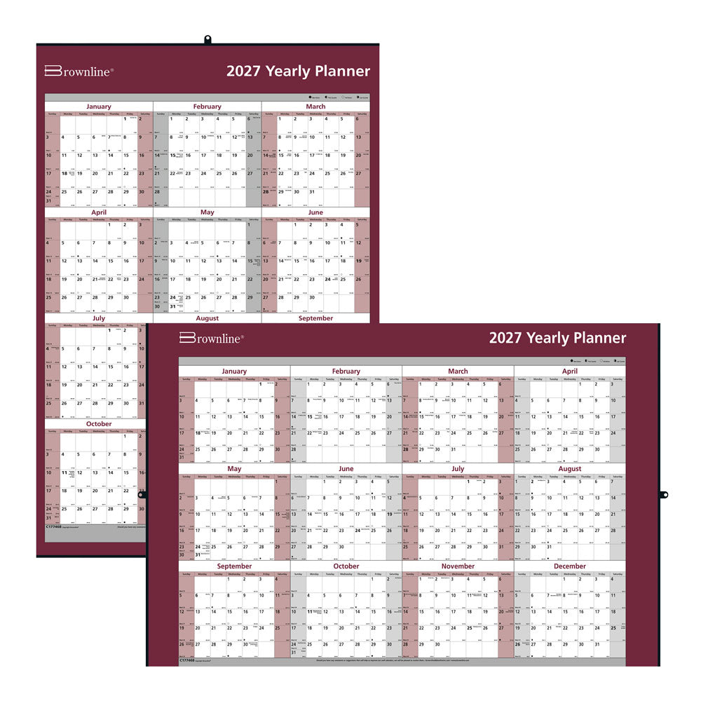 Yearly Wall Planner, 2027 C177468-27 Brownline