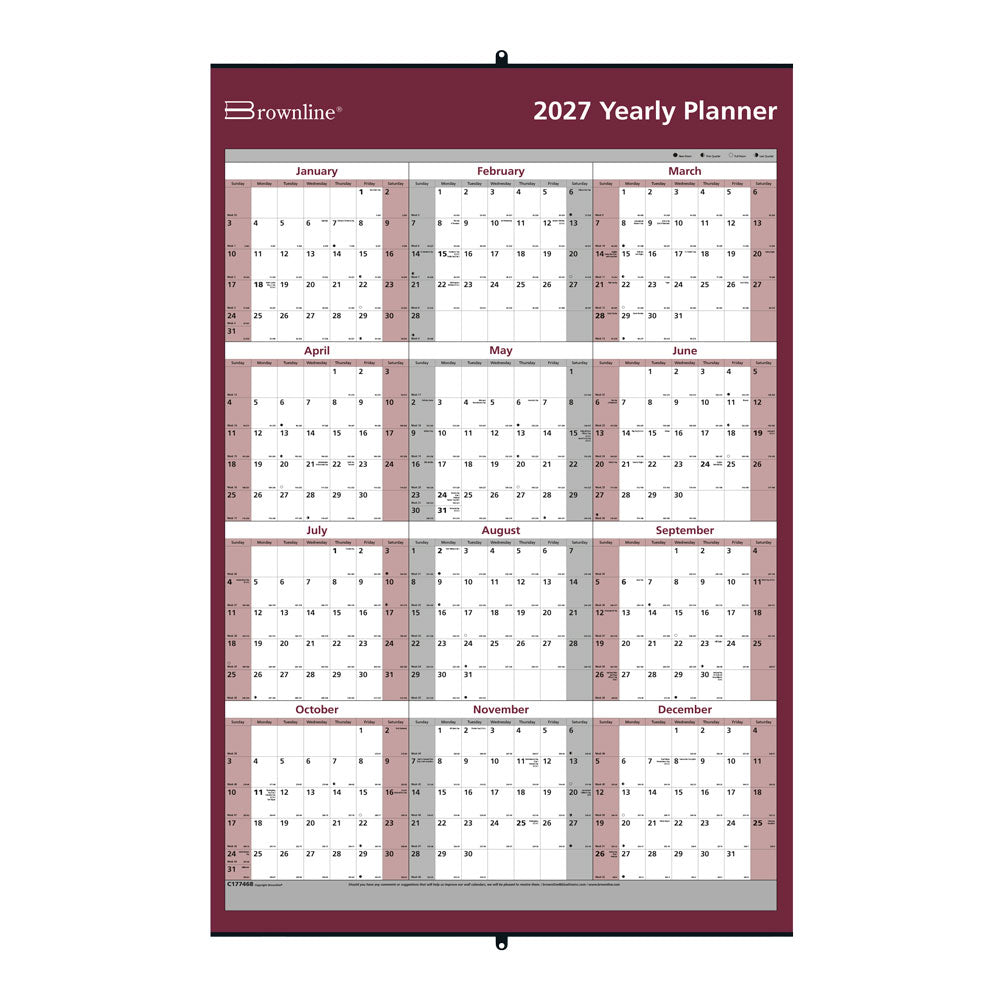 Yearly Wall Planner, 2027 C177468-27 Brownline