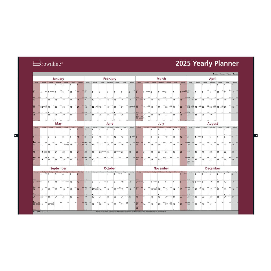 Laminated Yearly Wall Calendar 2025, English, C177468