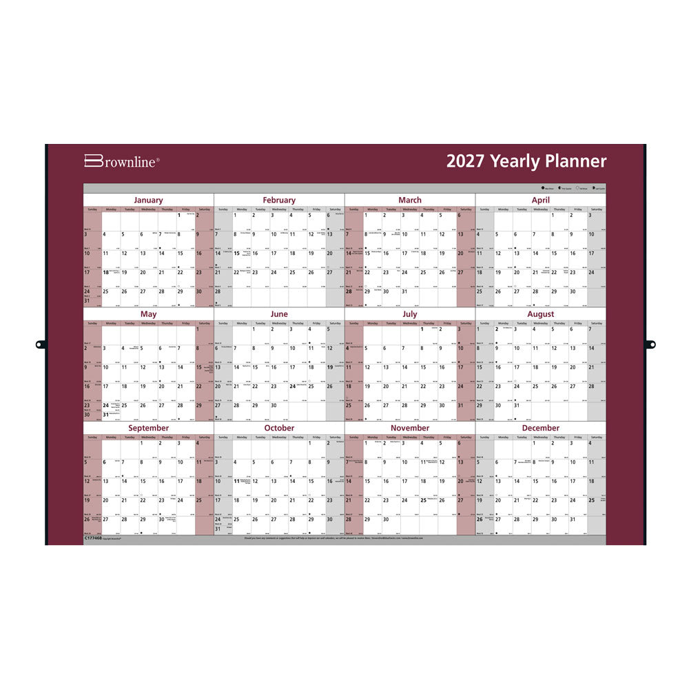 Yearly Wall Planner, 2027 C177468-27 Brownline